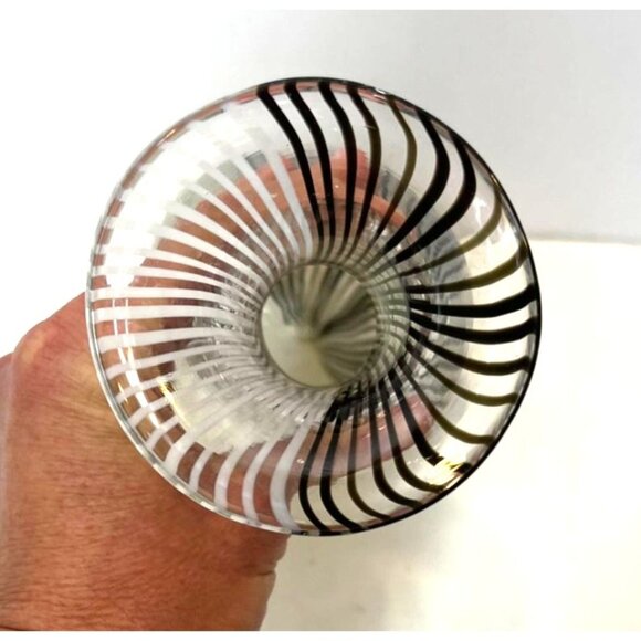 Vintage Dino Martens Style Black White Striped Murano Glass Vase 1960s Art Glass - Picture 8 of 8